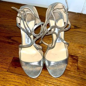 Jimmy choo glitter leather champagne size 37.5 worn once! Comes in original box